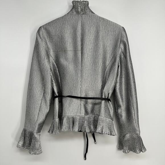 Adrianna Papell Evening Essentials Top Jacket Womens 6 Silver Metallic Crinkle - Picture 2 of 10